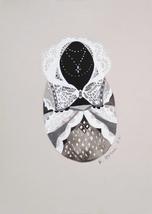  Egg  tissue paper, gouache &amp; graphite on paper  5" x 7"  2010 