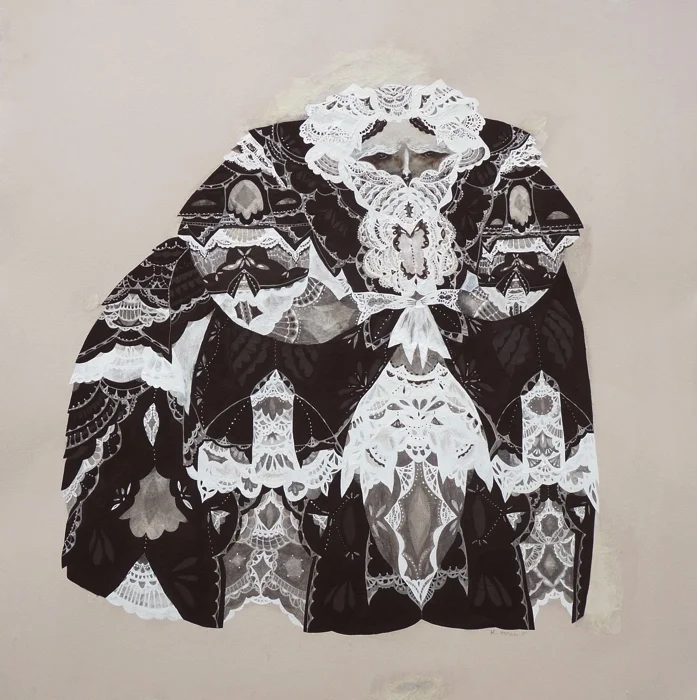  Spinster #3  tissue paper, gouache &amp; graphite on paper  22" x 22"  2011 