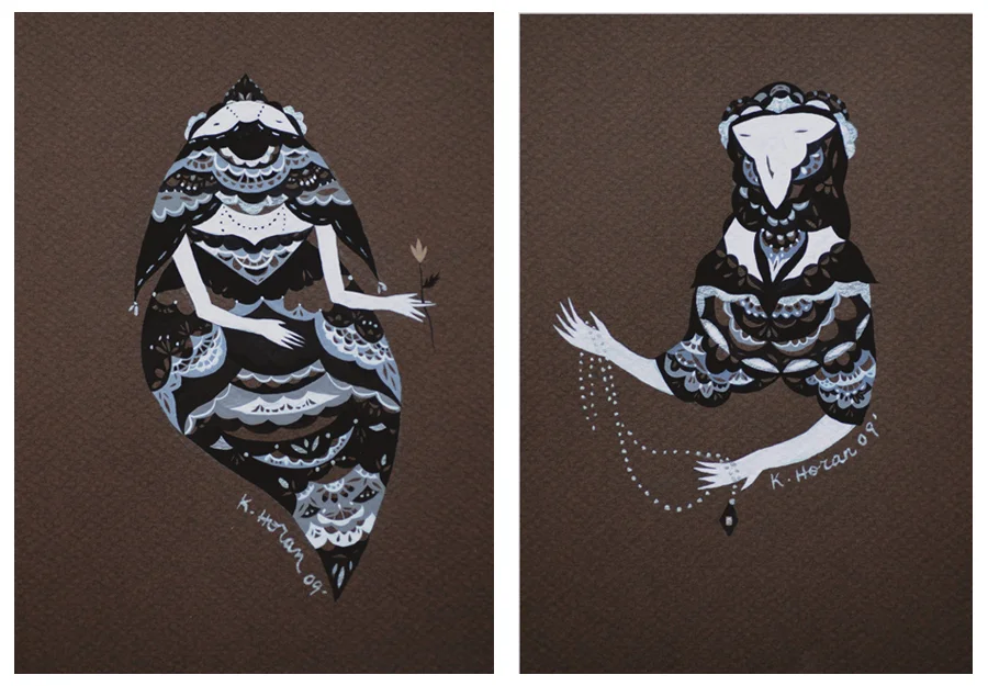 Virgin & Gypsy gouache on paper 10" x 7" 2009