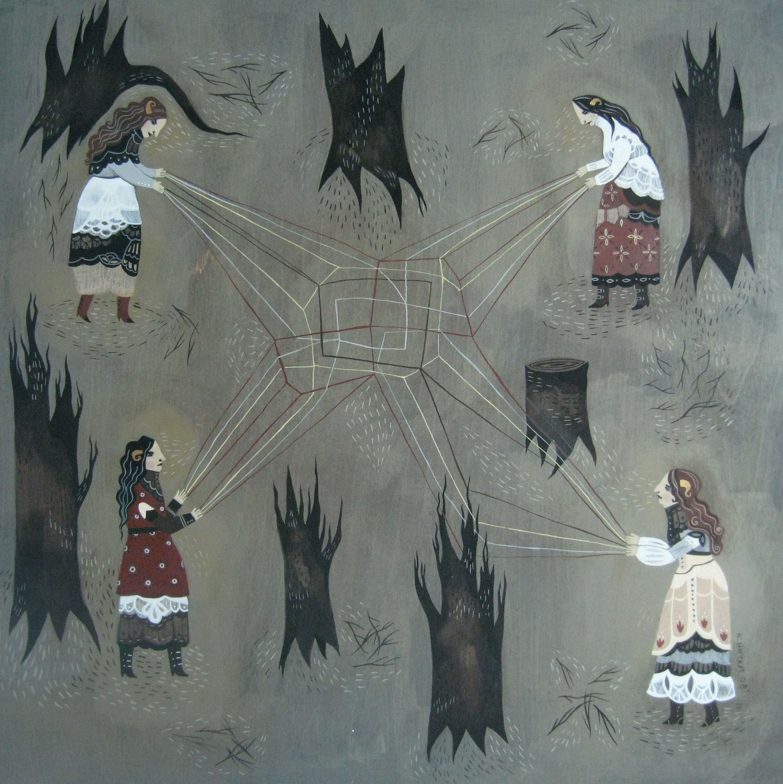 String Game acrylic & gouache on wood 16.5" x 16.5" 2008