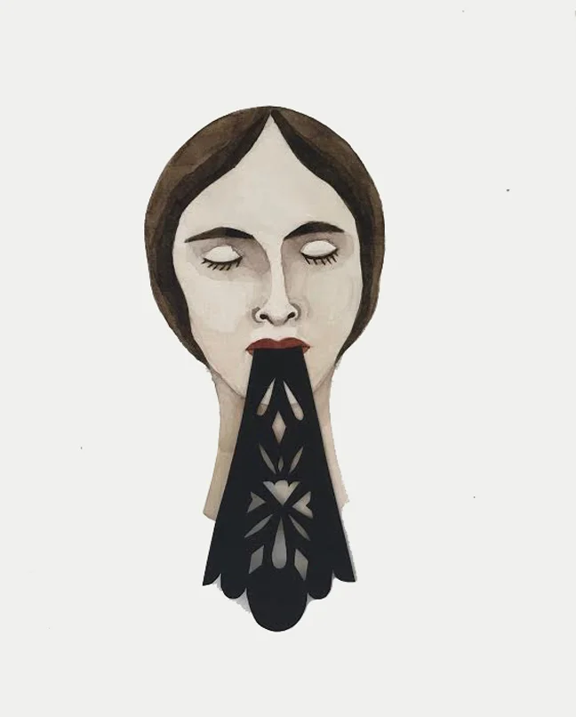 BEREAVED #2 / watercolor, gouache, cut paper on paper / 8” x 10”