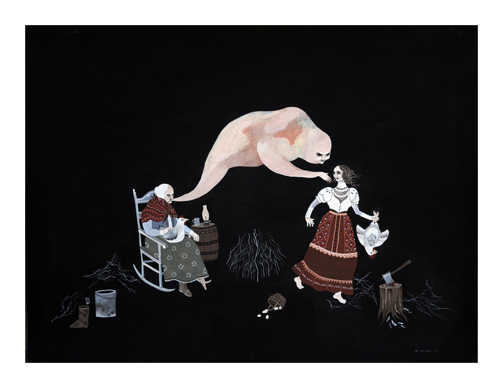 My Ghostie is Gonna Gitcha! tissue paper, gouache, glitter & flashe on paper 24" x 18" 