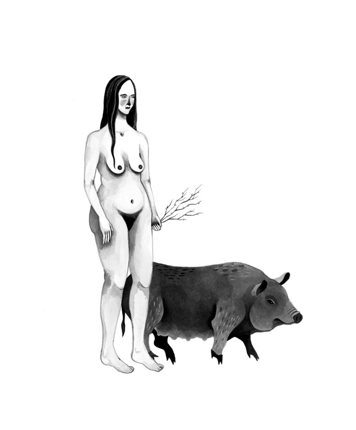 Sow graphite, ink & gouache on paper 9.75" x 11" 