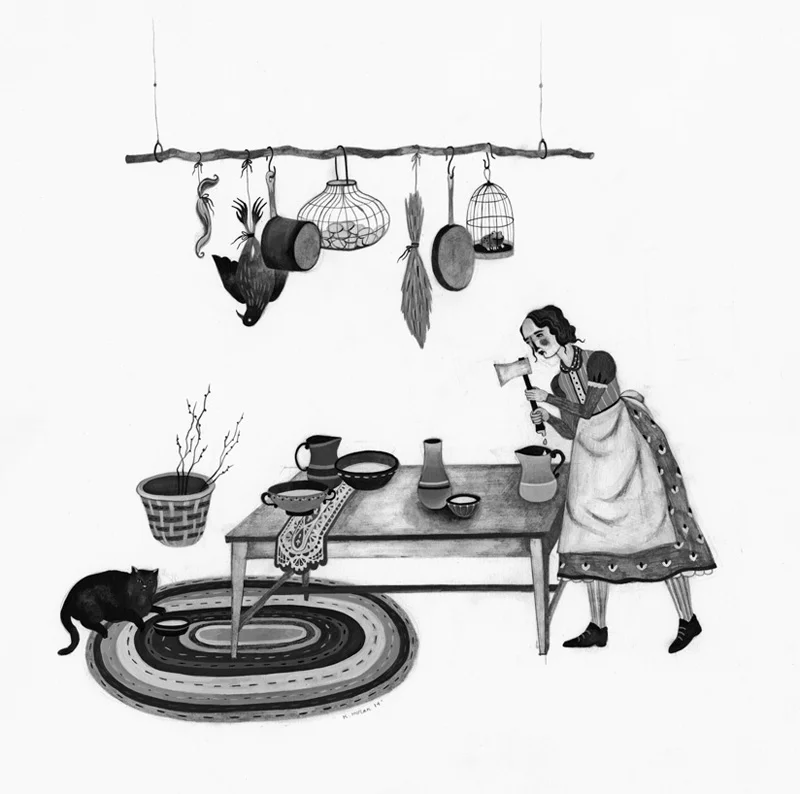A Good Milking graphite, ink & gouache on paper 14 5/8" x 14" 