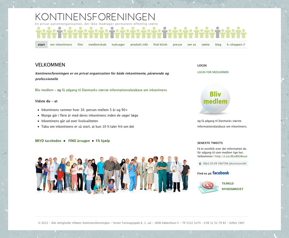 Vi har designet og opført Kontinensforeningens hjemmeside med 2 medlemsområder, informationsdatabase, undervisningfilm mm. 
