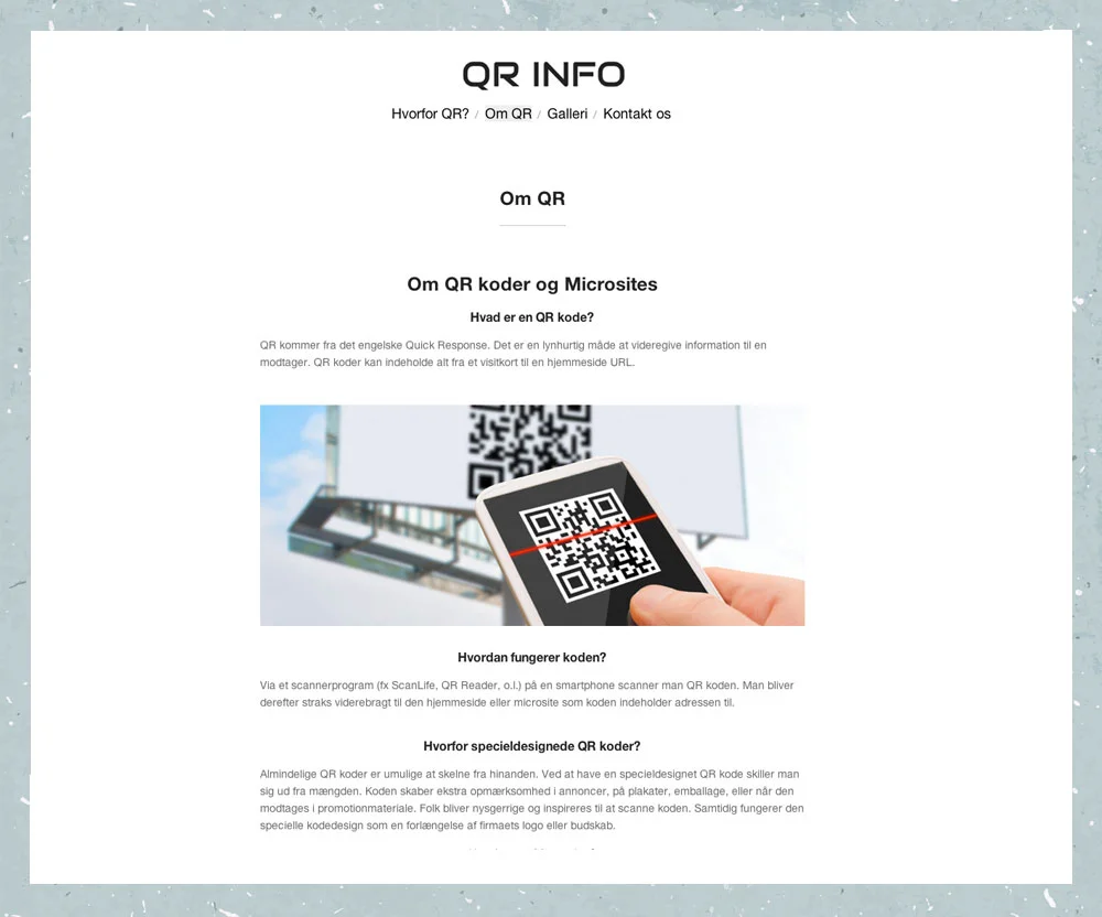QR info - et microsite, udviklet i samarbejde med Absolute Promotion. Sitet blev lukket ned i 2016.