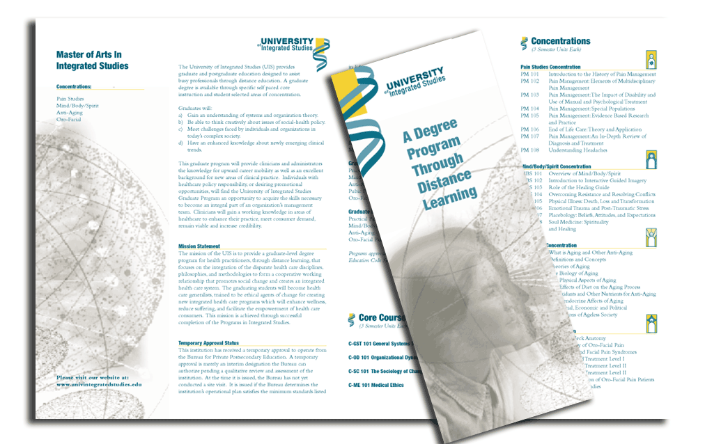 Informationsfolder til University of Integrated Studies i USA