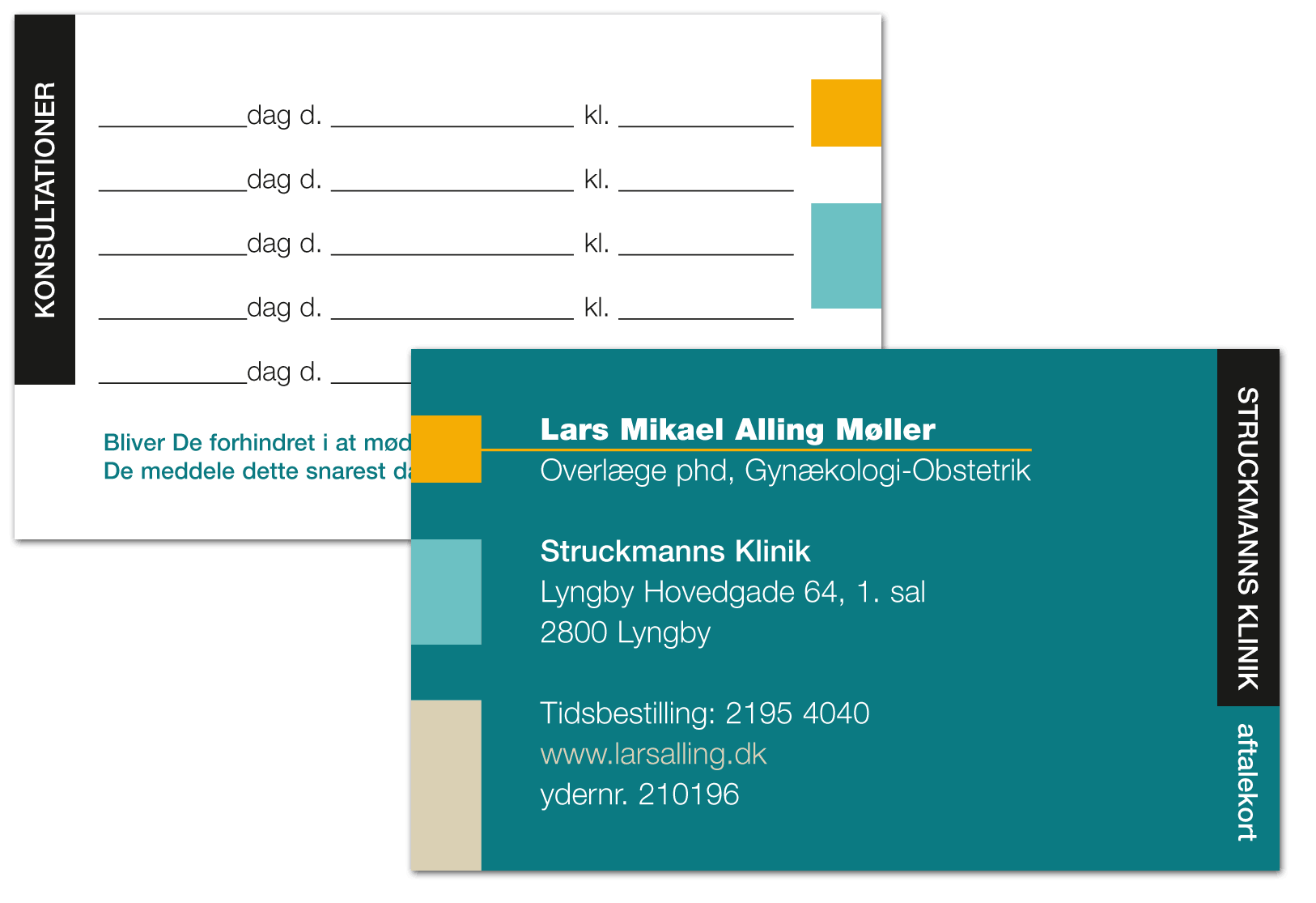 Design af visitkort til gynækologisk klinik 