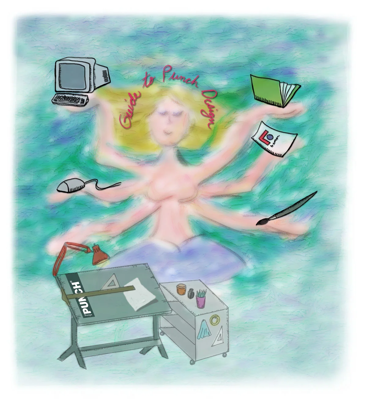 Analog streg med digital farvelægning - en kombination af illustrationsteknikker - trykt på musemåtter og brugt til reklamegaver 