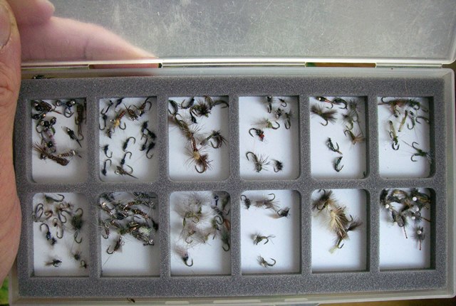 Most of the trout I catch on the Frying Pan River will be taken with one of the fly imitations contained in this box--I hope!