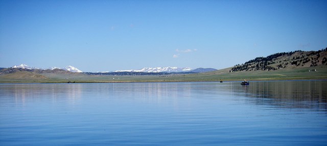 Early morning "flat" water on Spinney Mountain Reservoir. 