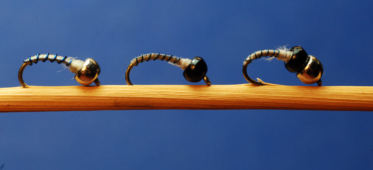 use the one tungsten bead version of the fly for slower, shallower water and the two tungsten bead version for heavier water.