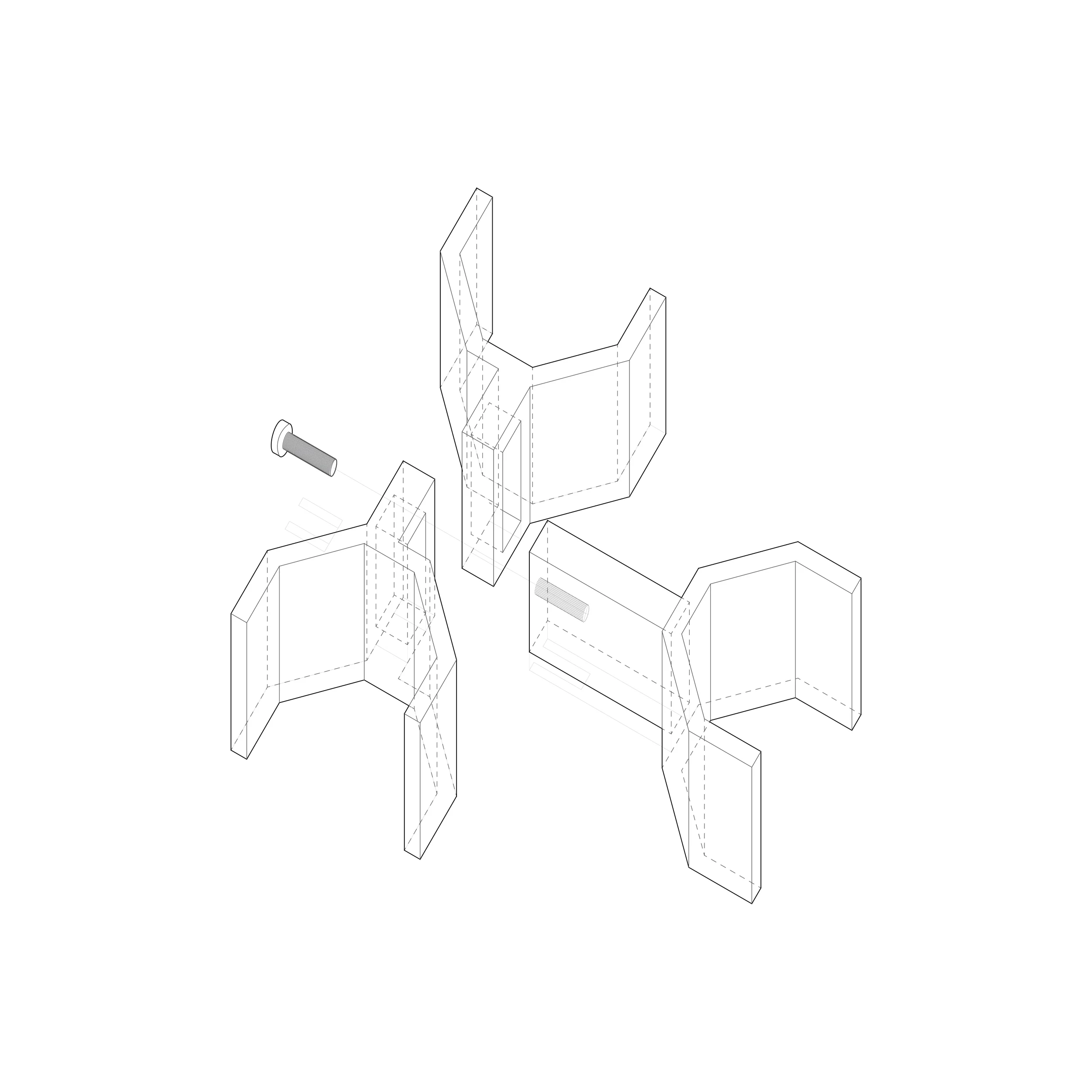   Exploded axonometric of hardware  