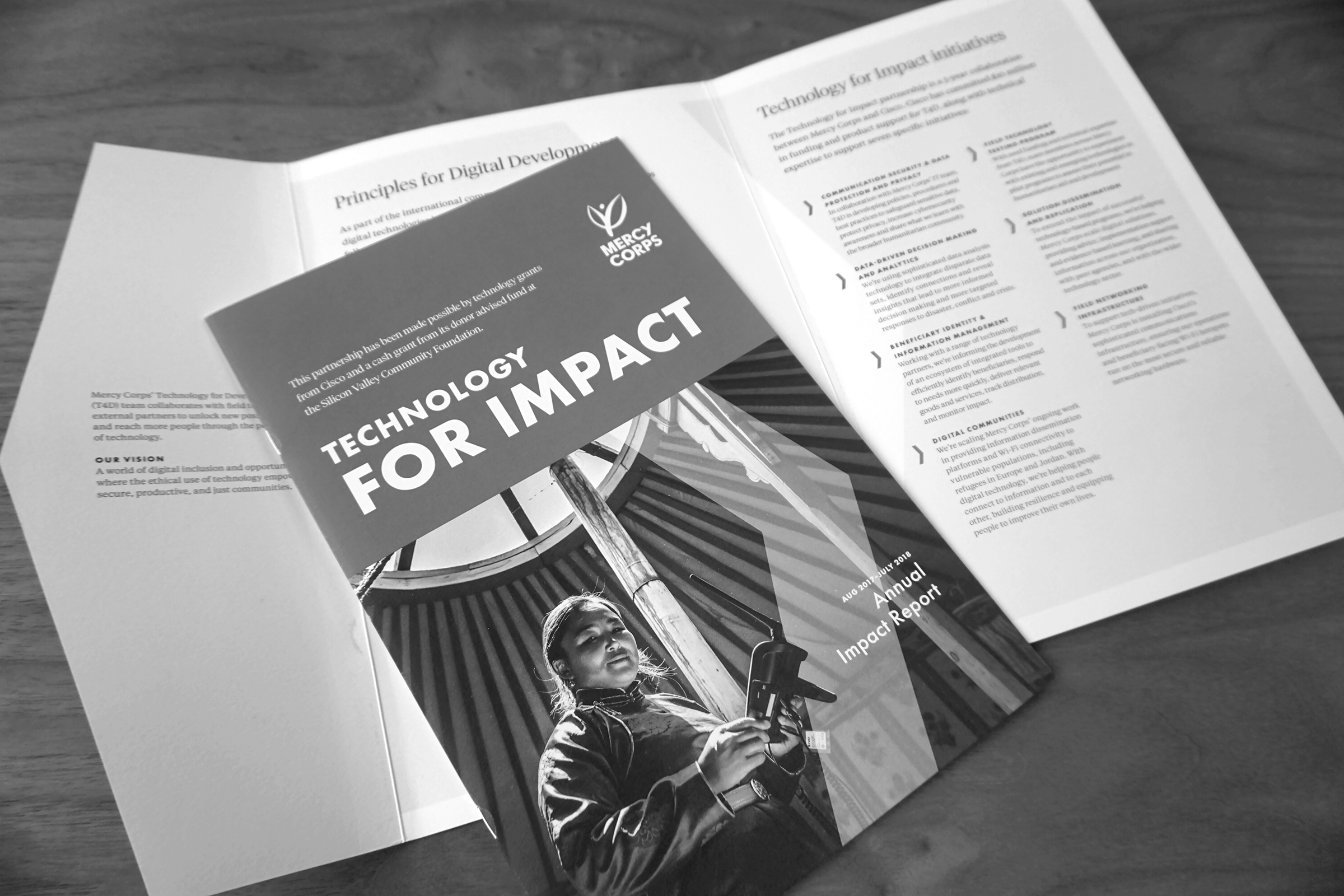 "Mercy Corps is a global team of humanitarians who partner with communities, corporations and governments to transform lives around the world.” I work with various arms of the organization to design and package research and outreach materials at the local and global level. During the summer of 2018 I worked with the Technology for Development group to produce an annual report about Mercy Corps partnership with Cisco. Click to view the full report.