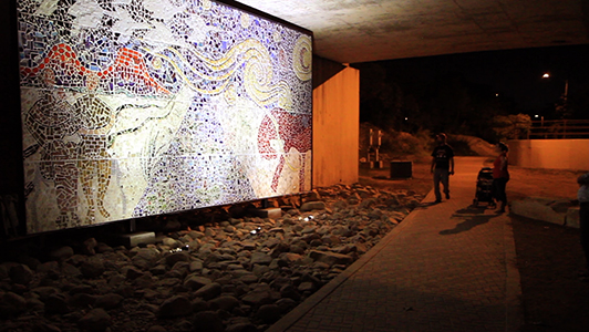 MOSAIC MURAL ALONG RIVER TRAIL