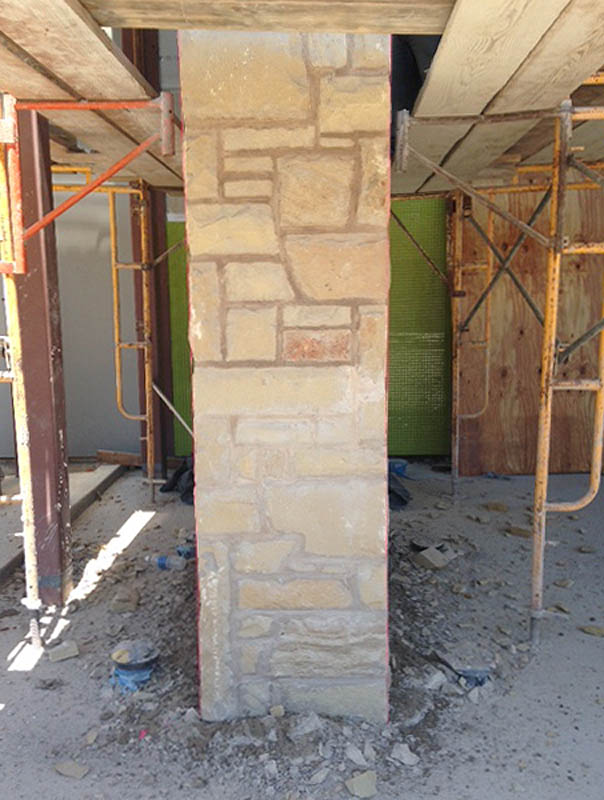 Sandstone columns complement the cool steel structures 