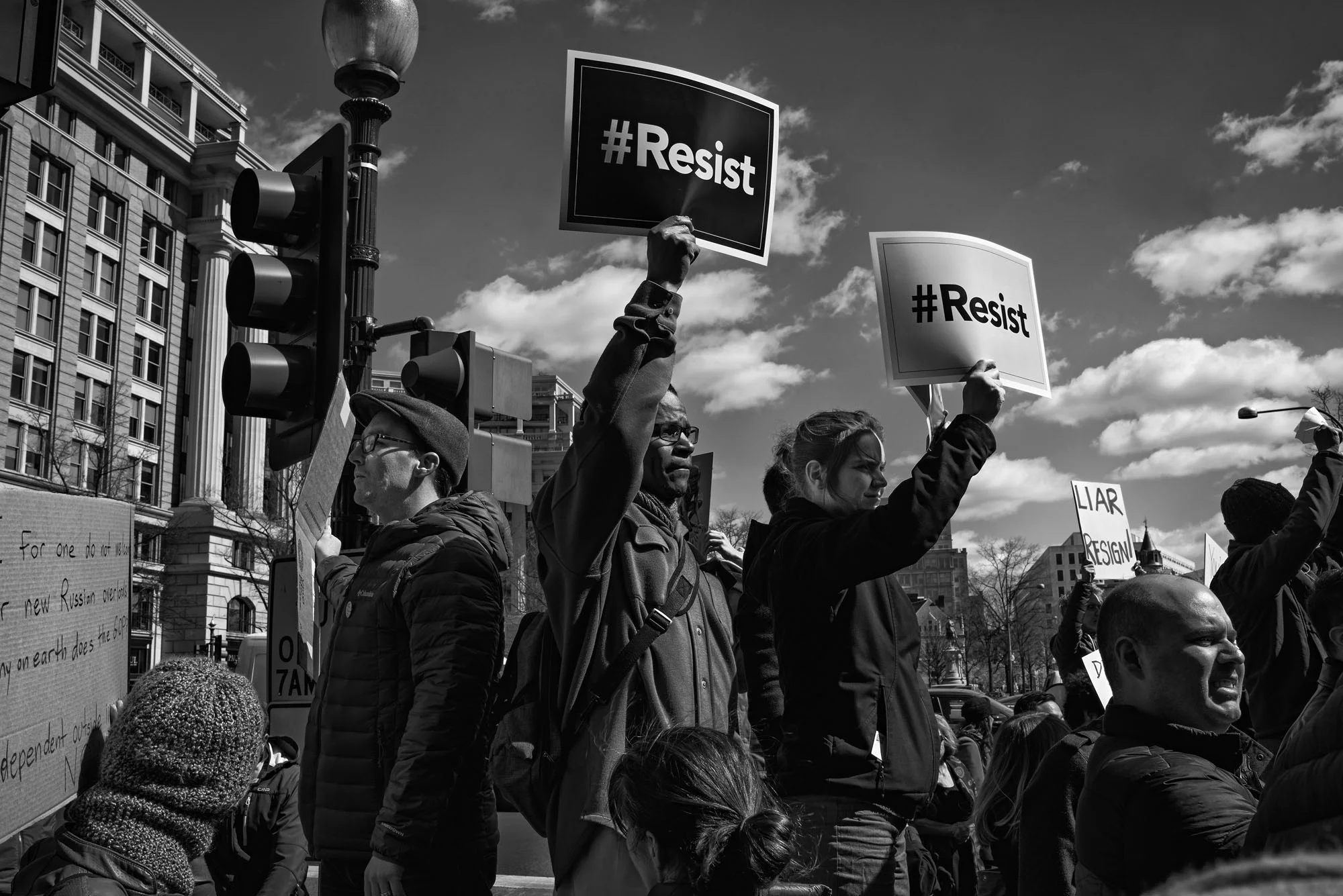 Protesters outside the US Department of Justice demand Attorney General Jeff Sessions recuse himself from any investigations into Russia, on March 2, 2017.