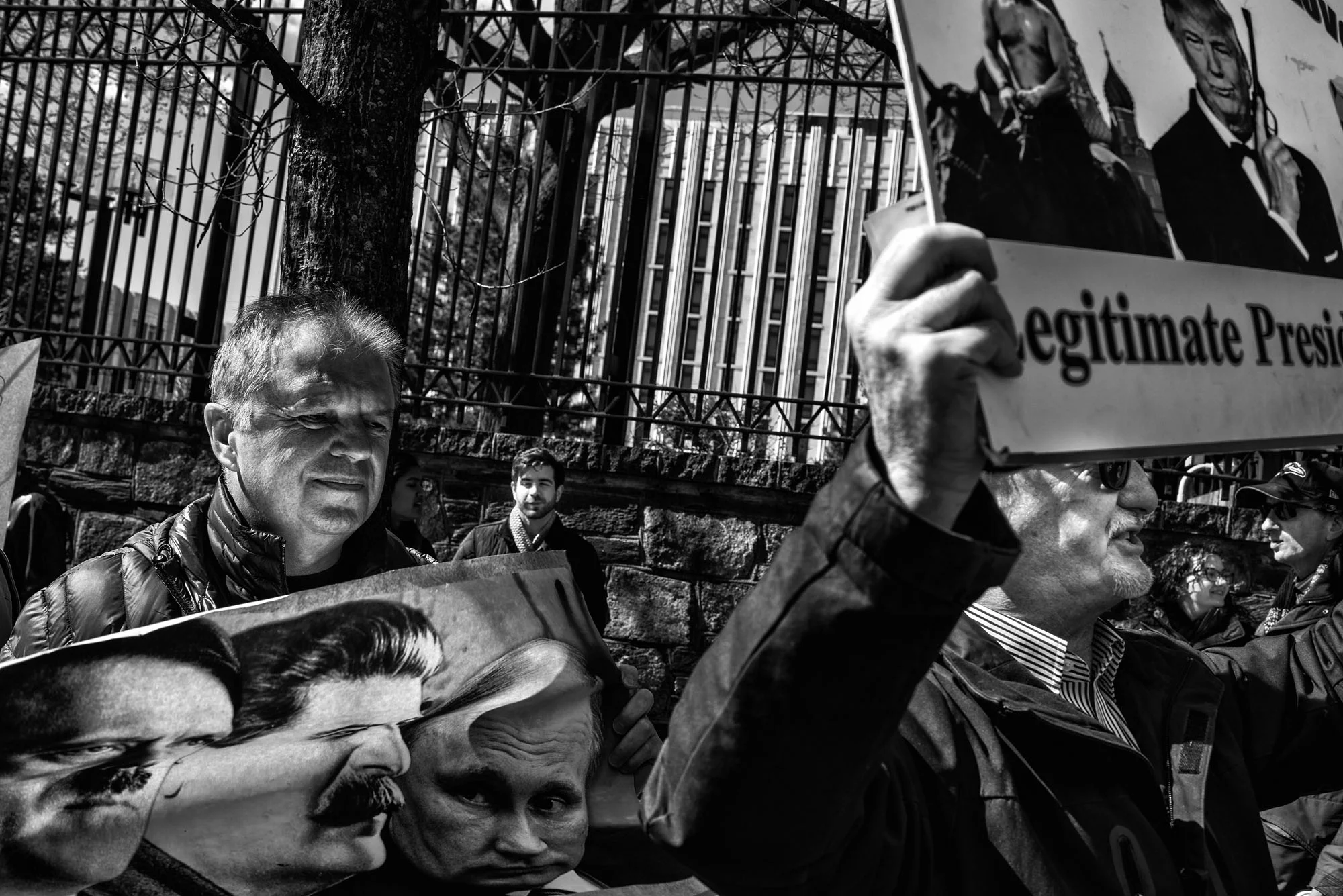 Protesters demonstrate in front of the Russian Embassy, on March 4, 2017.