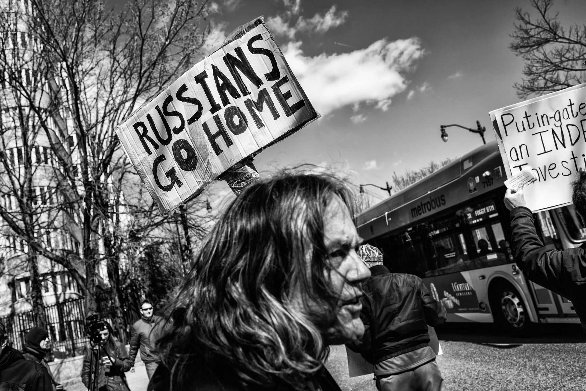 Protesters demonstrate in front of the Russian Embassy, on March 4, 2017.