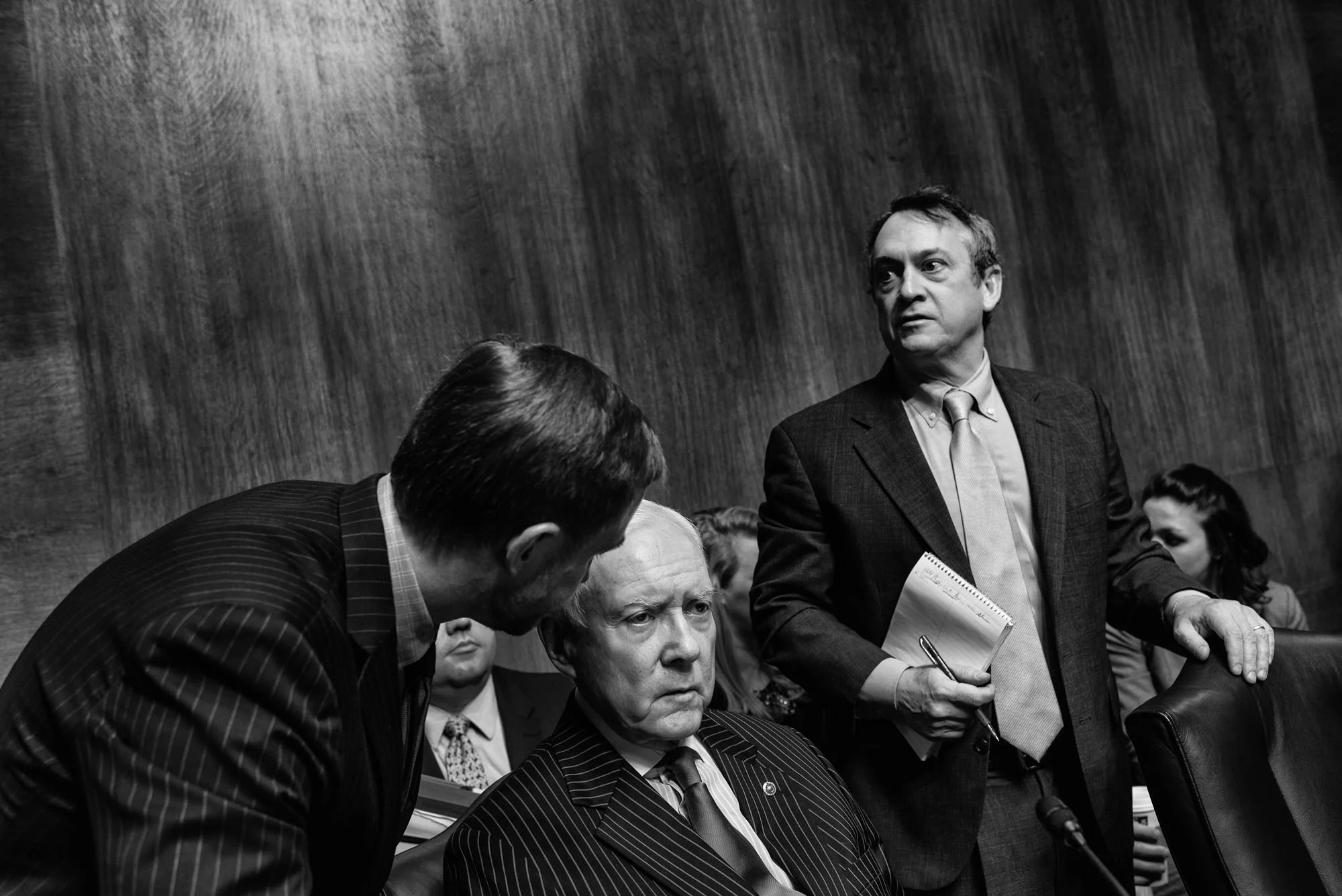 Senator Orrin Hatch convenes with aides before the start of the Senate Judiciary committee confirmation hearing for Rod Rosenstein to become deputy attorney general, on March 7, 2017.