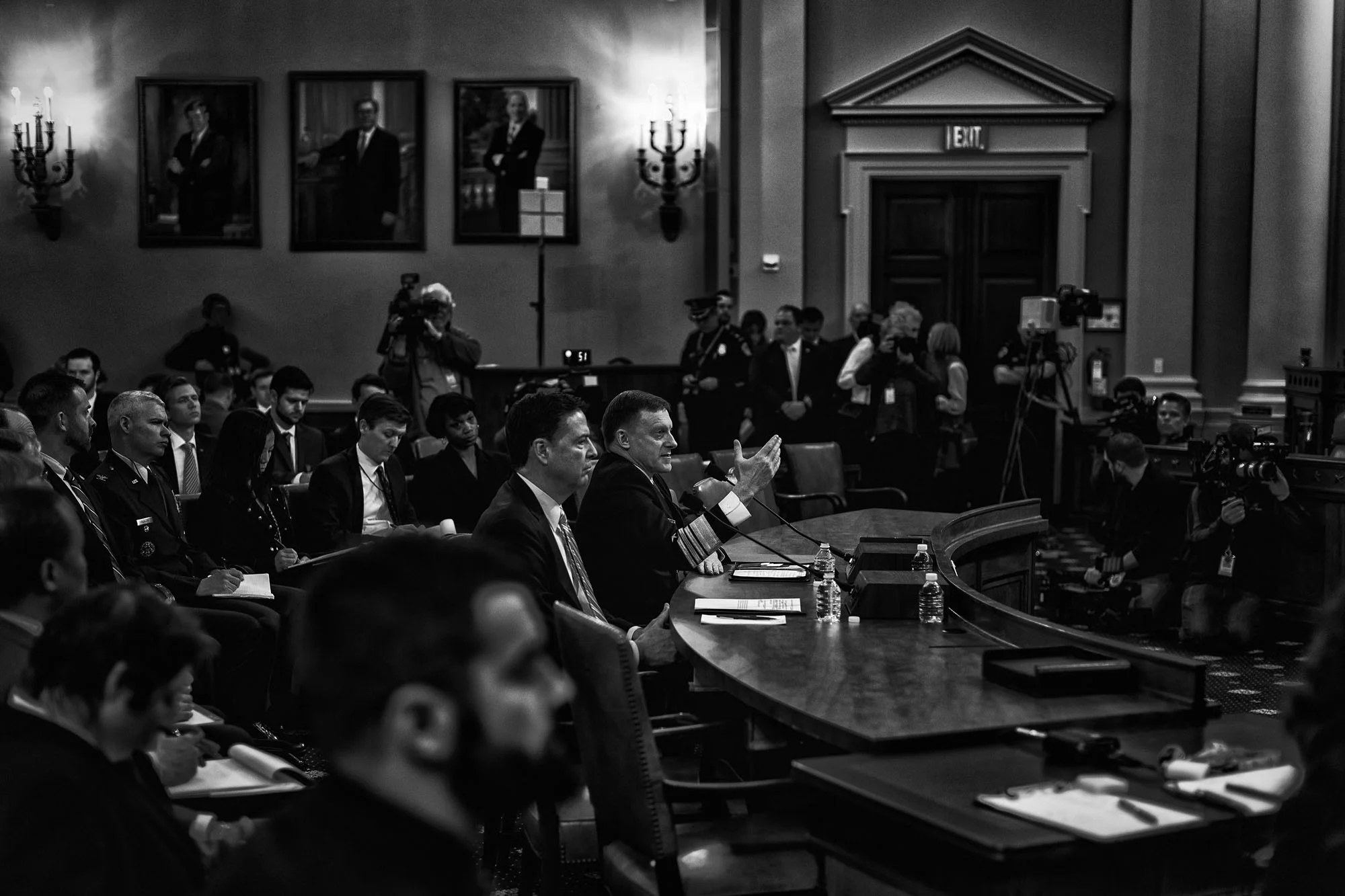 James Comey, Director of the Federal Bureau of Investigation, and Michael Rogers, Director of the National Security Agency, testify before a House Permanent Select Committee on Intelligence hearing concerning Russian interference in the 2016 United States election, on March 20, 2017.