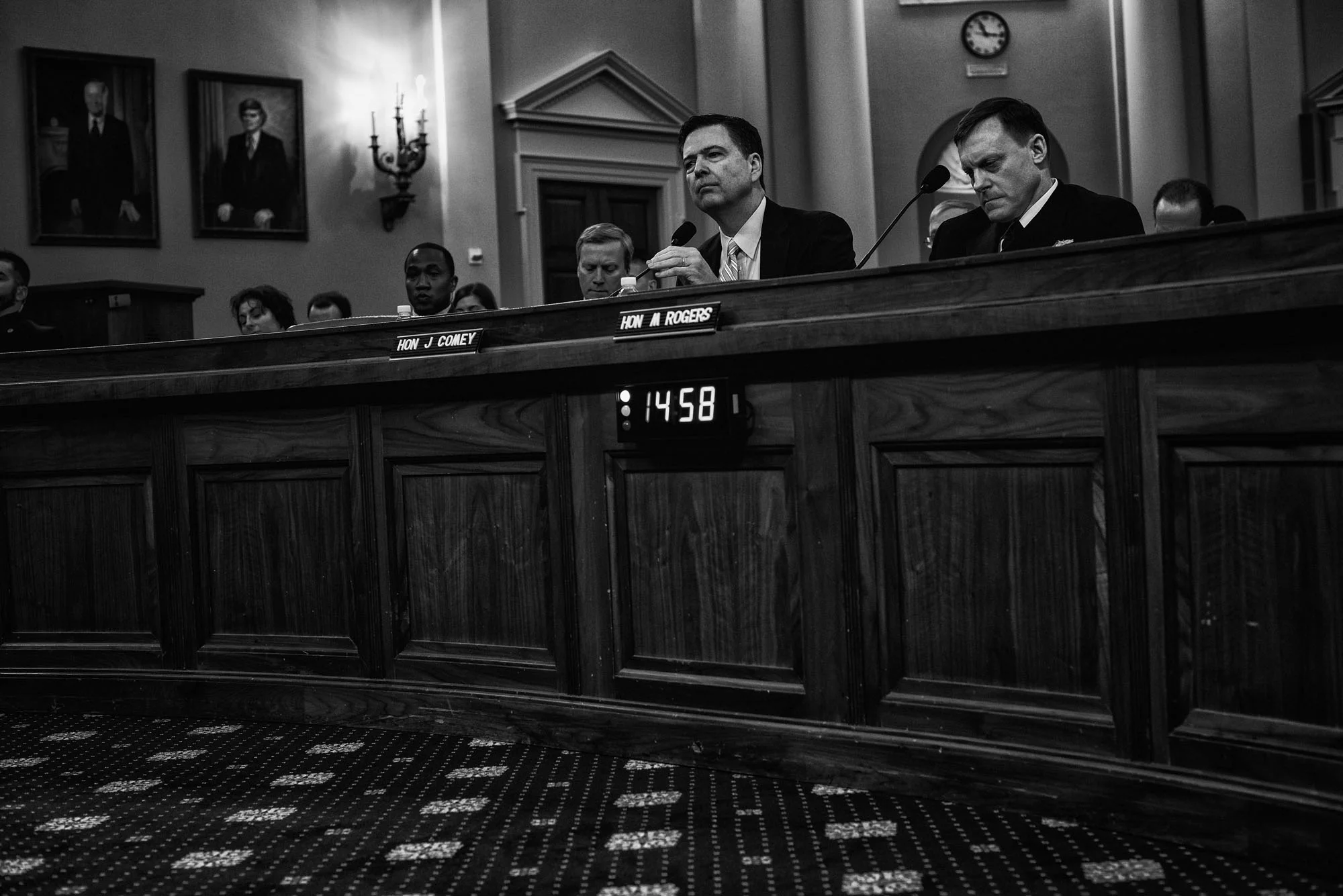 James Comey, Director of the Federal Bureau of Investigation, and Michael Rogers, Director of the National Security Agency, testify before a House Permanent Select Committee on Intelligence hearing concerning Russian interference in the 2016 United States election, on March 20, 2017.