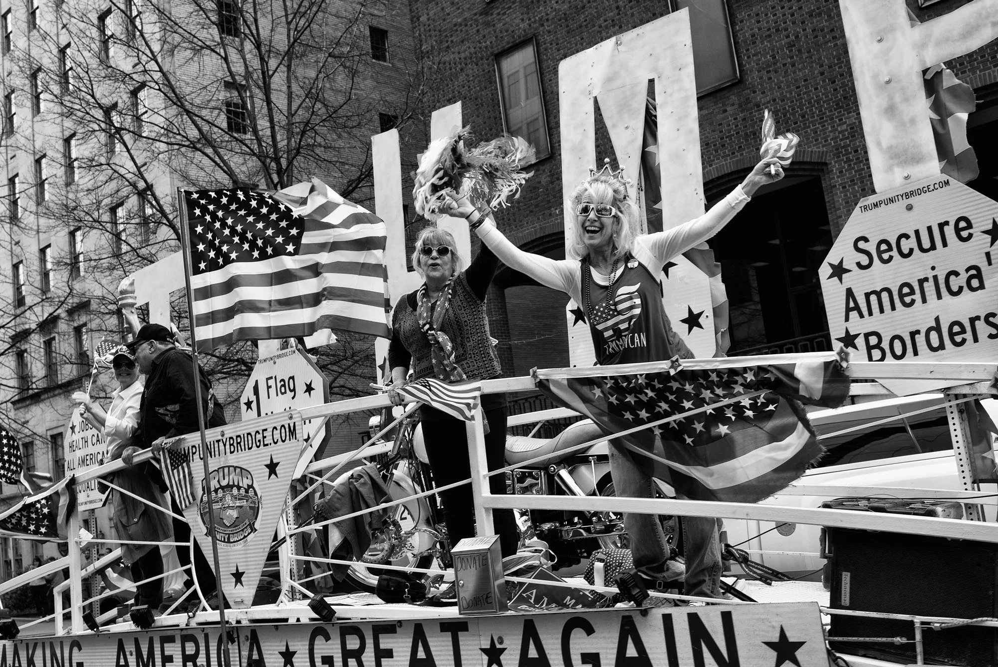 A pro-Trump trailer drives on H Street NW, on March 25, 2017.