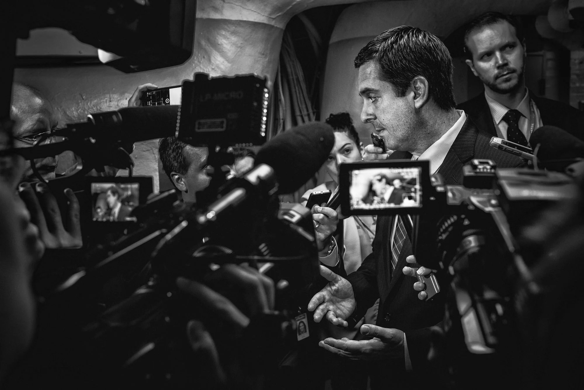 House Intelligence Committee Chairman Devin Nunes (R-CA) speaks with the media after attending a closed House Republican conference, on March 28, 2017.