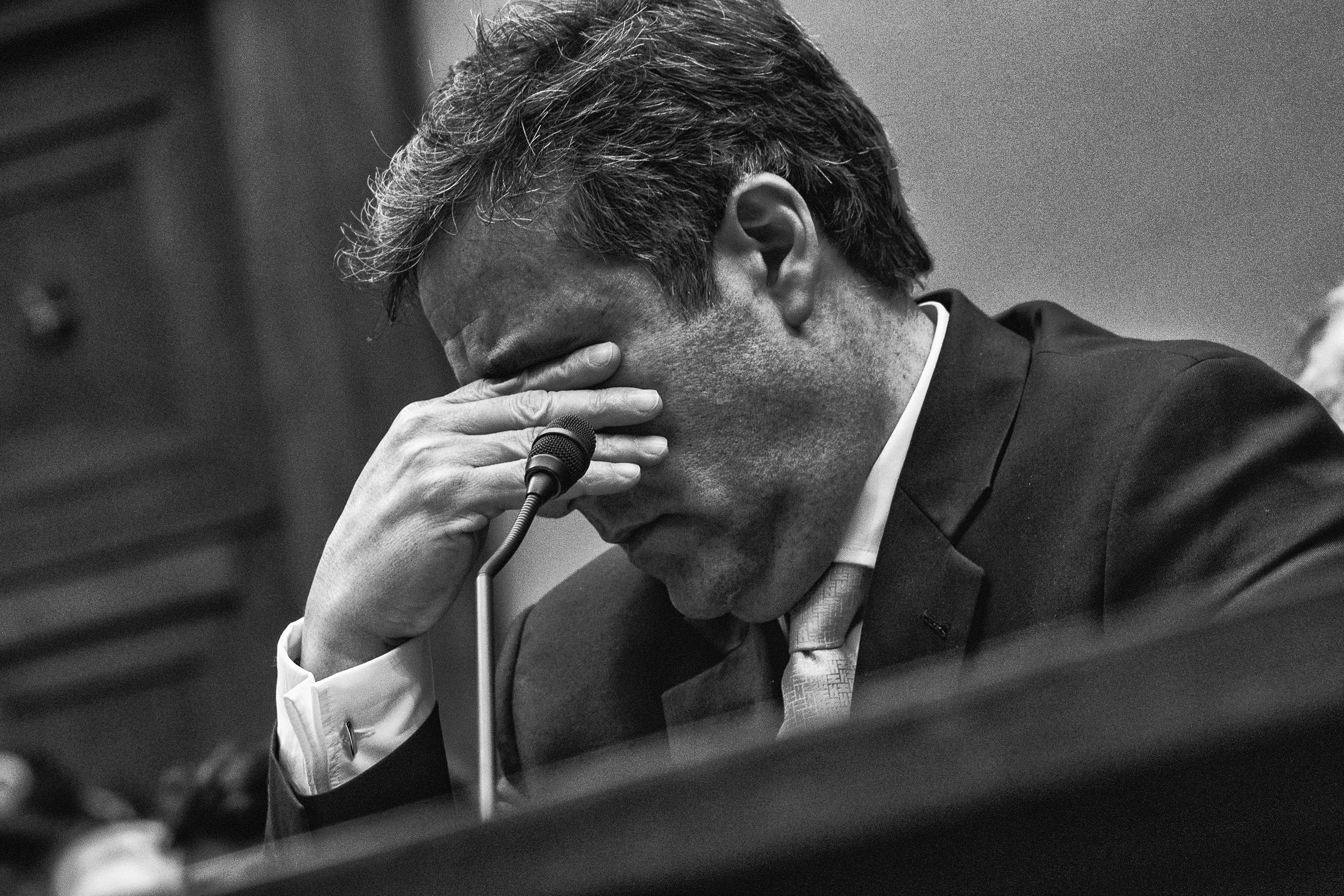 Day 769: Michael Cohen, former attorney to US President Donald J. Trump, tears up while listening to the closing statement of Chairman Elijah Cummings before the House Committee on Oversight and Reform, in Washington, DC on February 27, 2019.