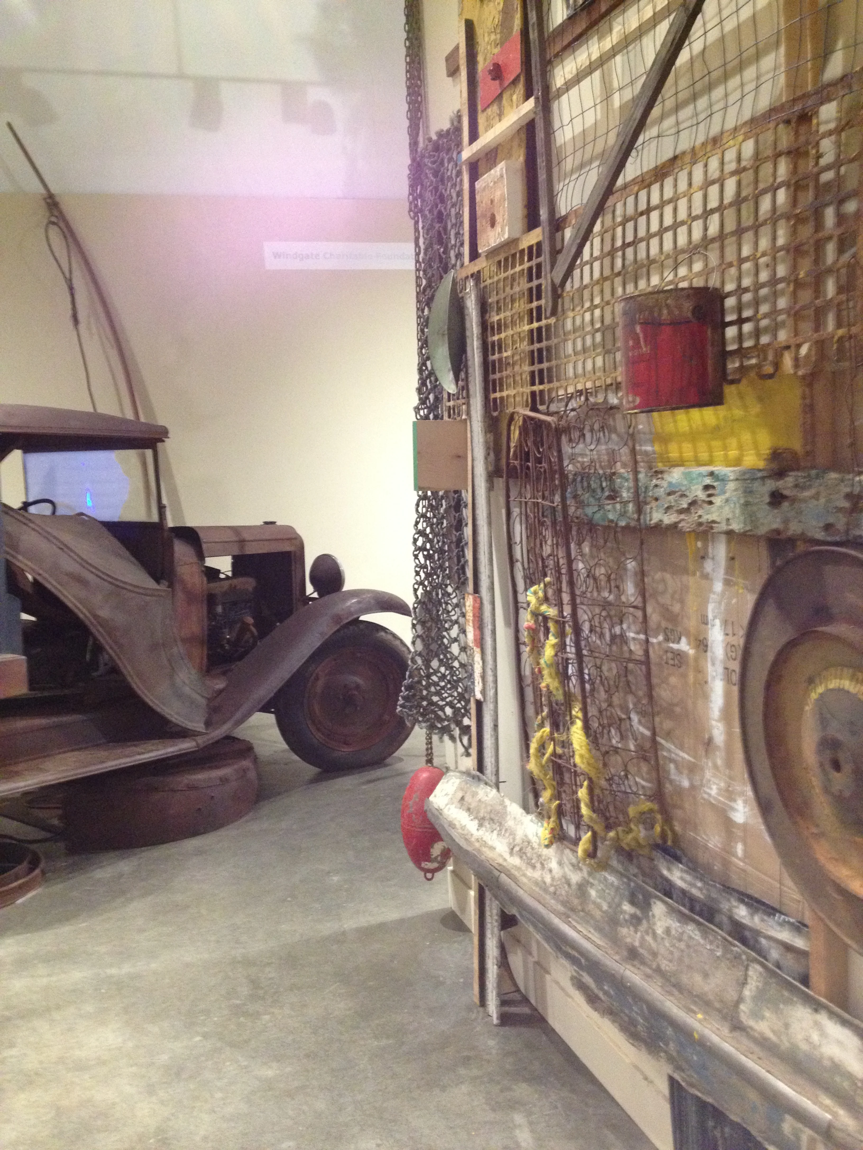 A sidelong view of the very Rauschenburgian improvisational wall piece headed up by Holden C., with assistance from Guy.M., Merryll S., and Suhas and Sid