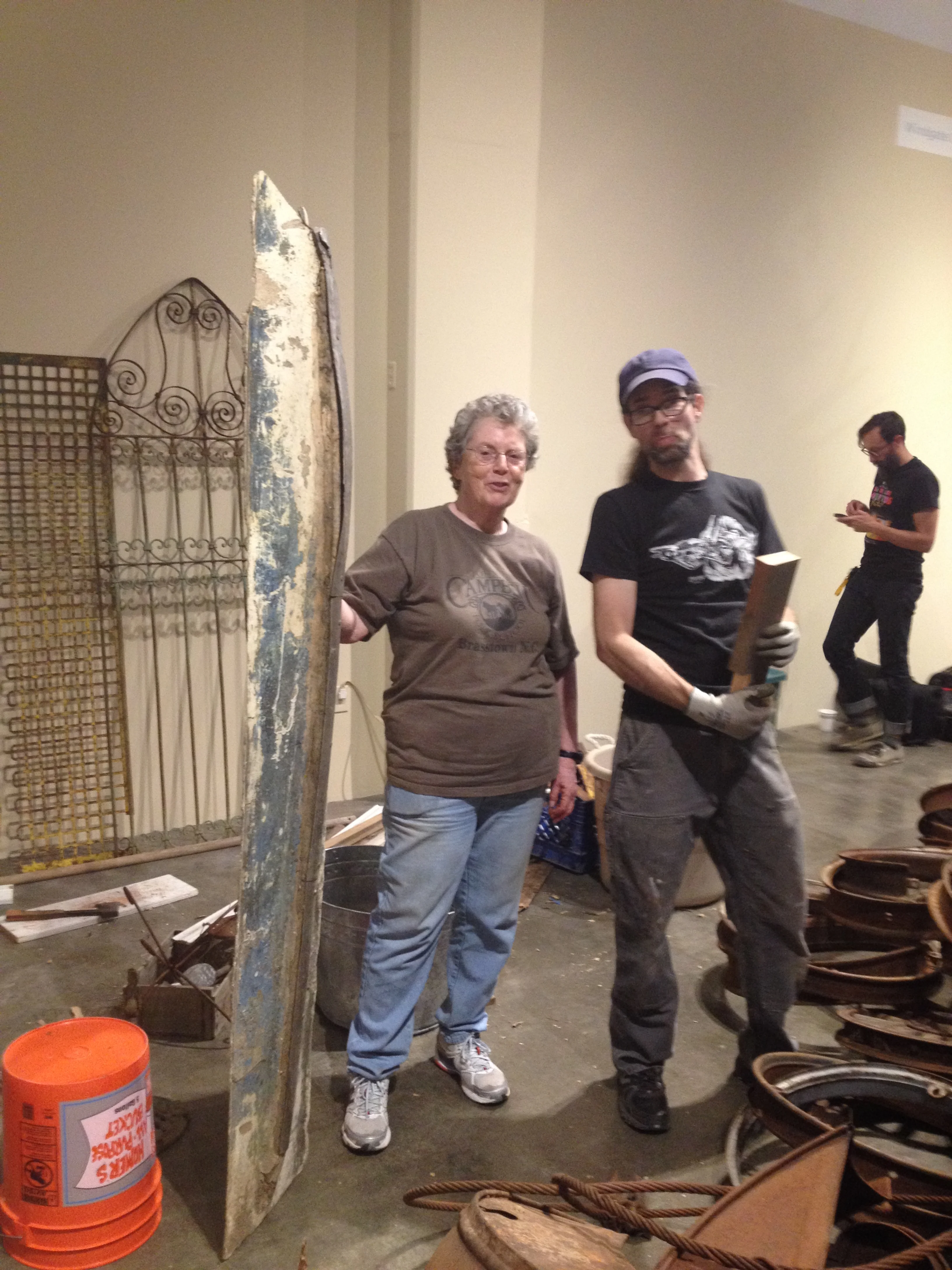 Merryll S. and Sam D. with treasures soon to be placed SOMEWHERE in the installation.