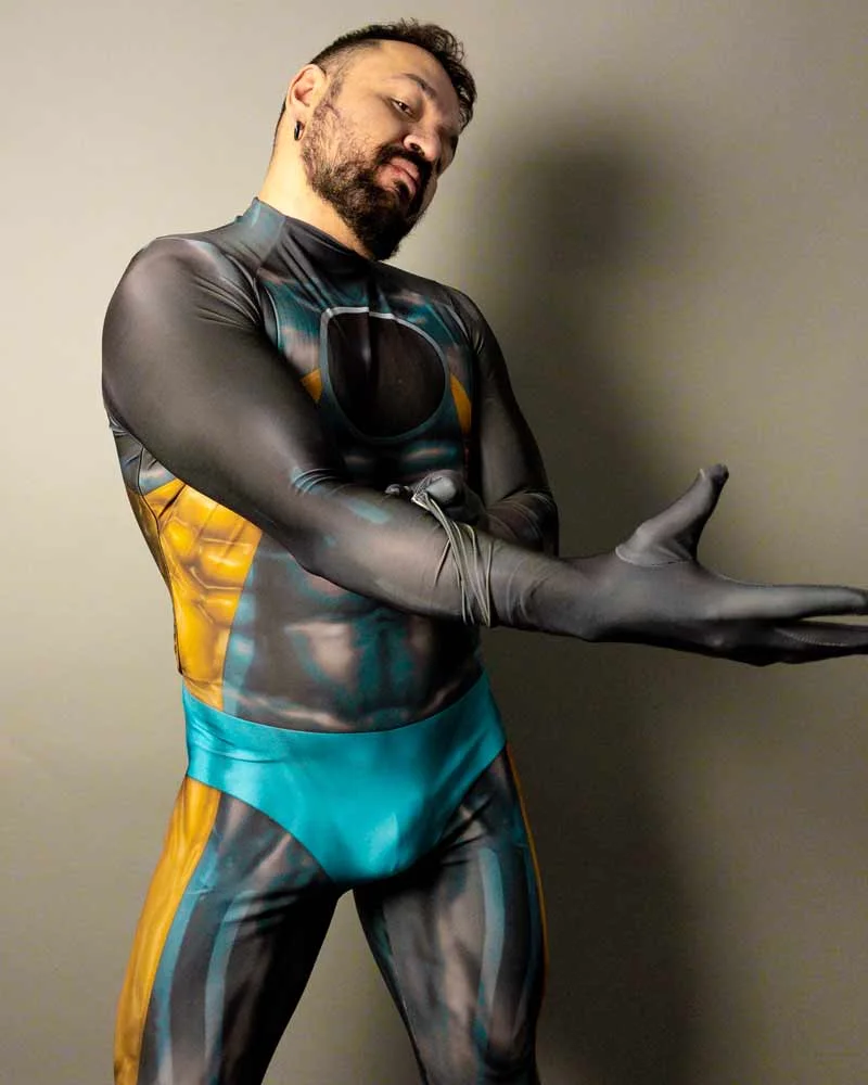 Spandex Version of Roland Cosplay From How to Kill A Superhero