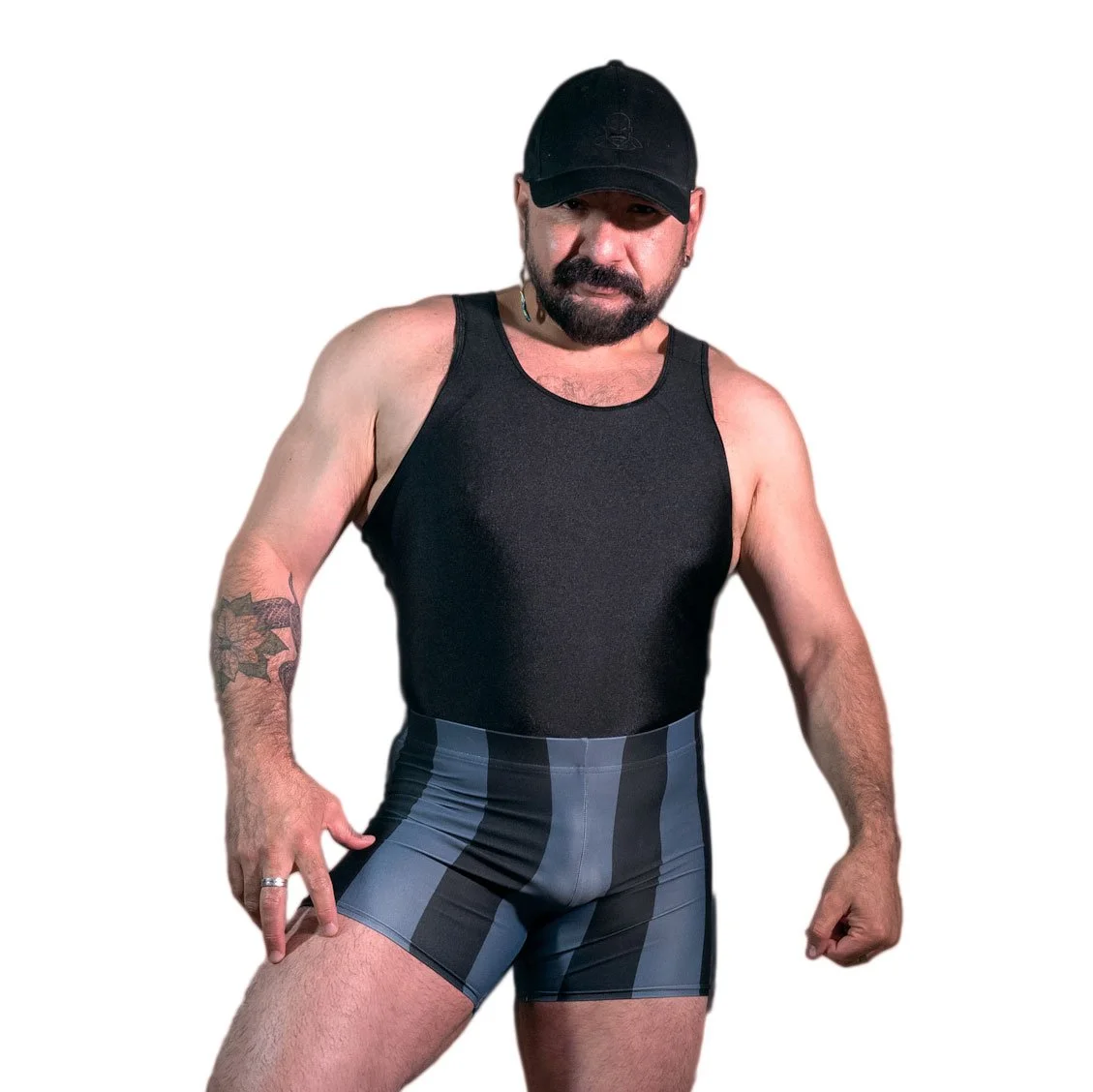 Boldstone Spandex Shorts (Gray/Black 80's Stripes)