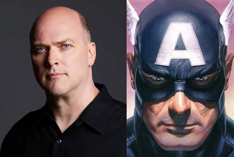 Photo Artist Alex Ross (left) and his painting of Captain America (right)