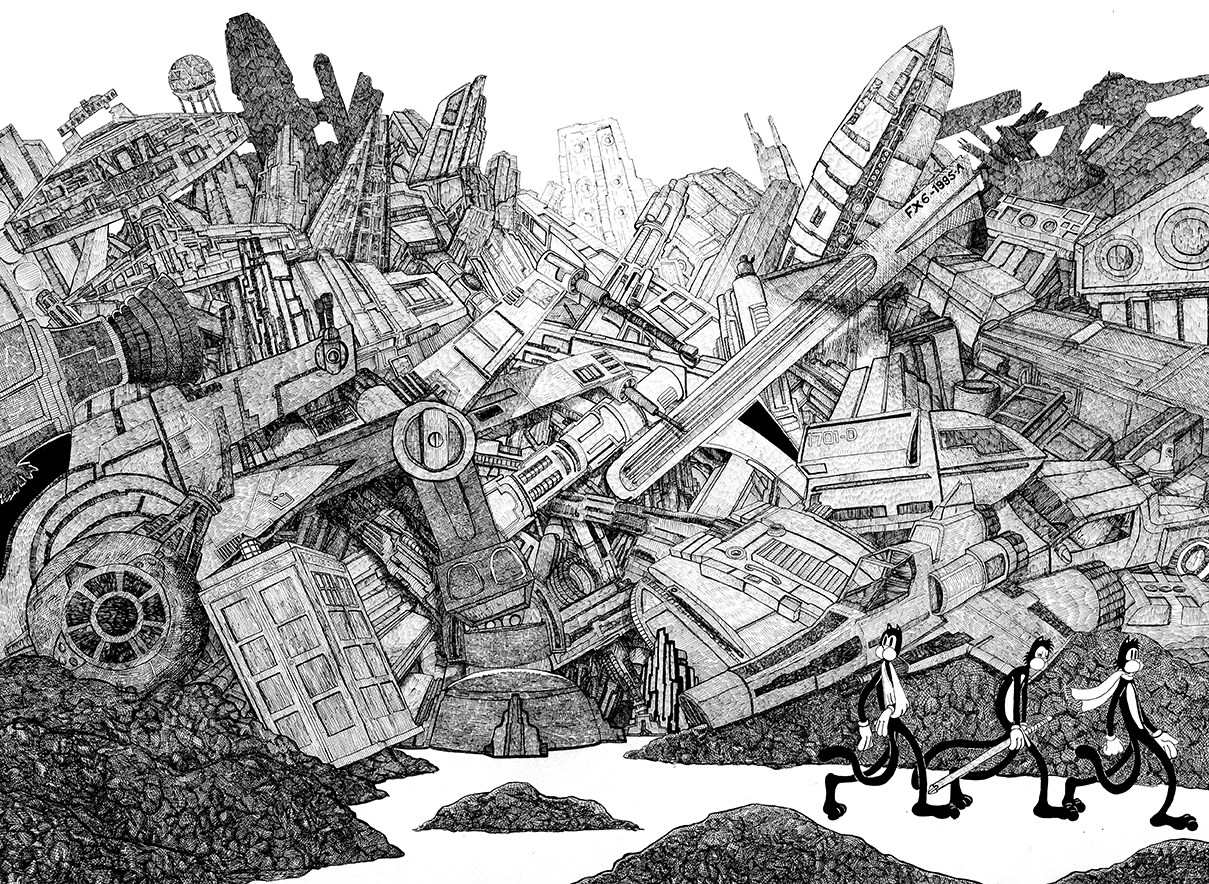 Nothing Here was Built to Scale or Would Ever Fly. 2011 38” x 50” pen and ink