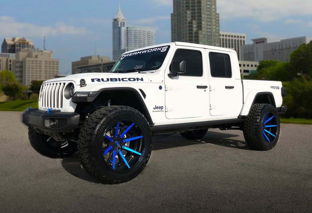 White Jeep Rubicon Blue Fuel Wheels Dreamworks Motorsports