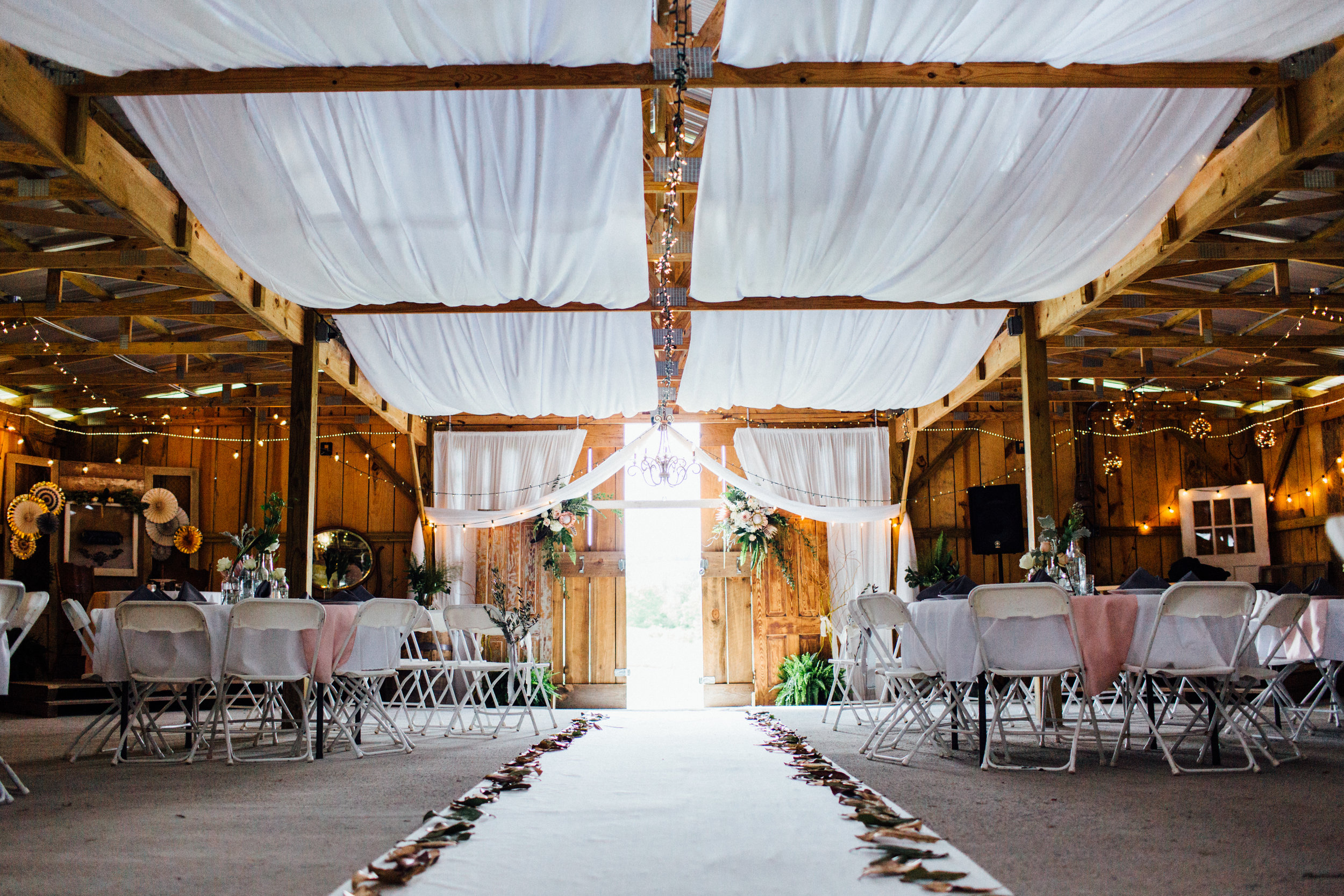 ceremony decoration inside barn at drewia hill