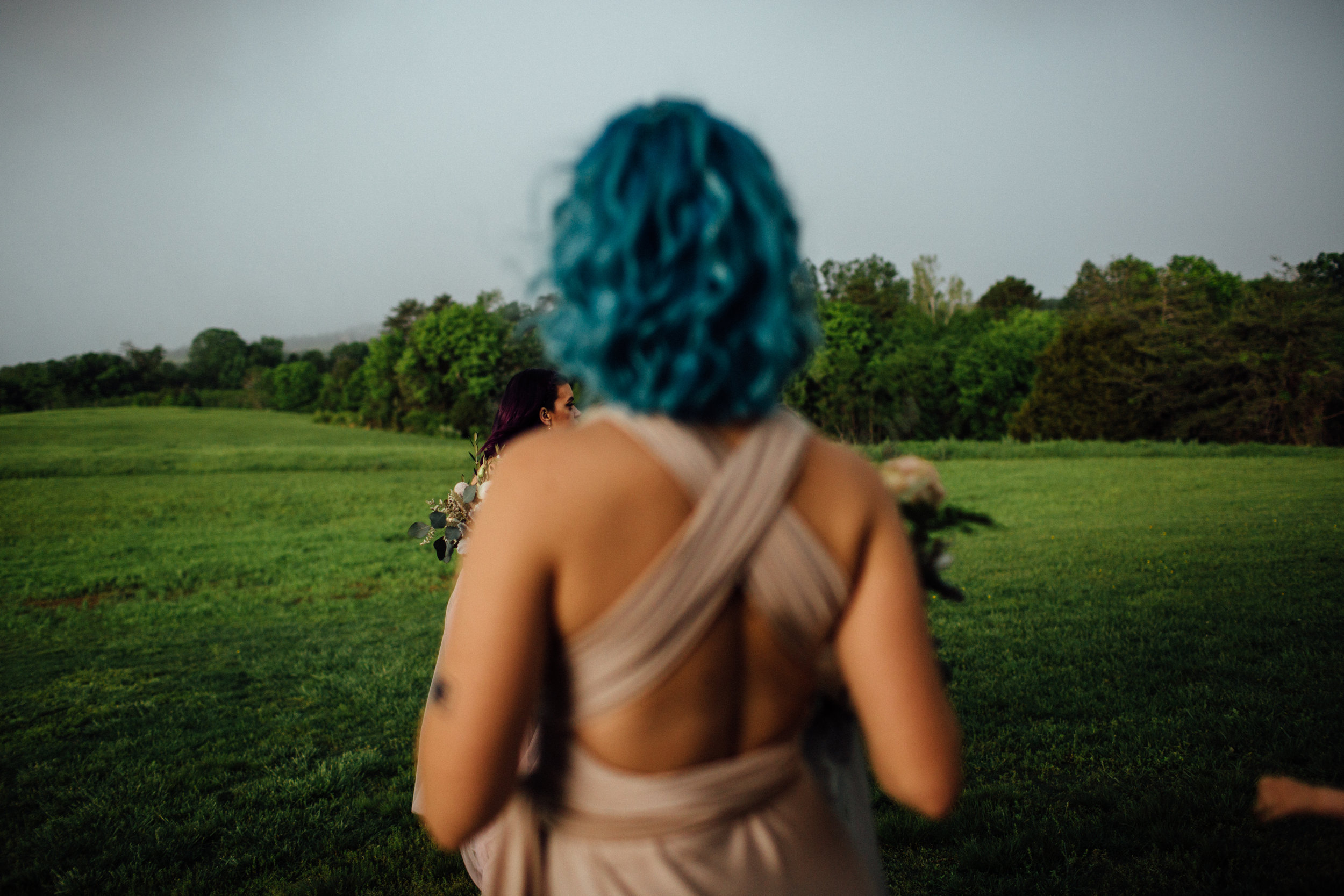 blue hair bridesmaid looks back on storm