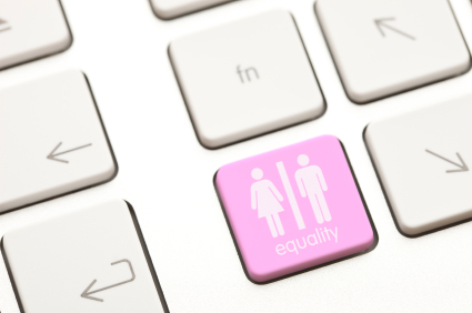 Computer keyboard with button depicting gender equality