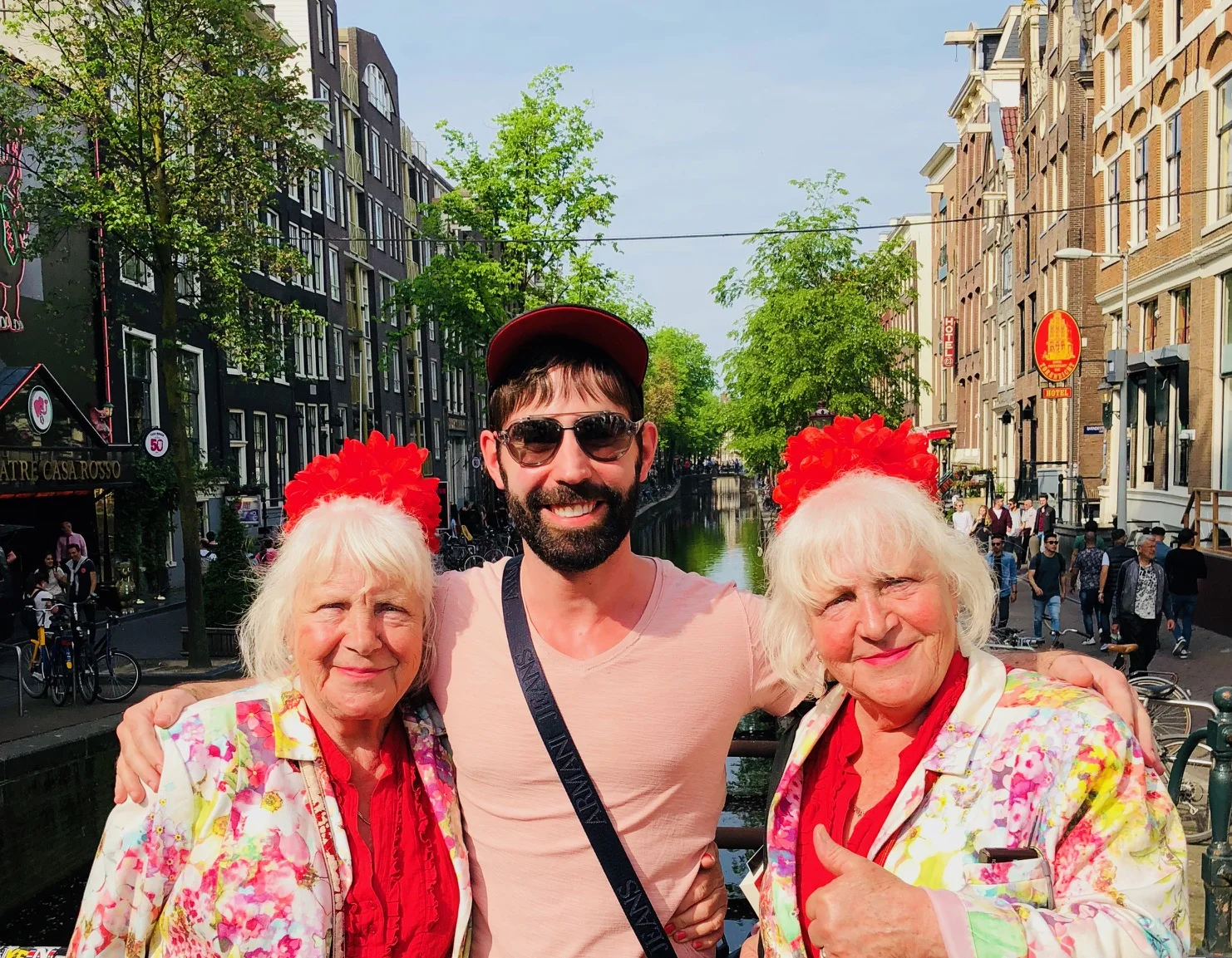 Me and the Fokken sisters in Amsterdam's Red Light District.