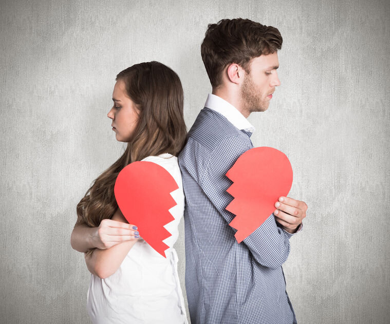 Breakup and divorce concept. Broken hearts.