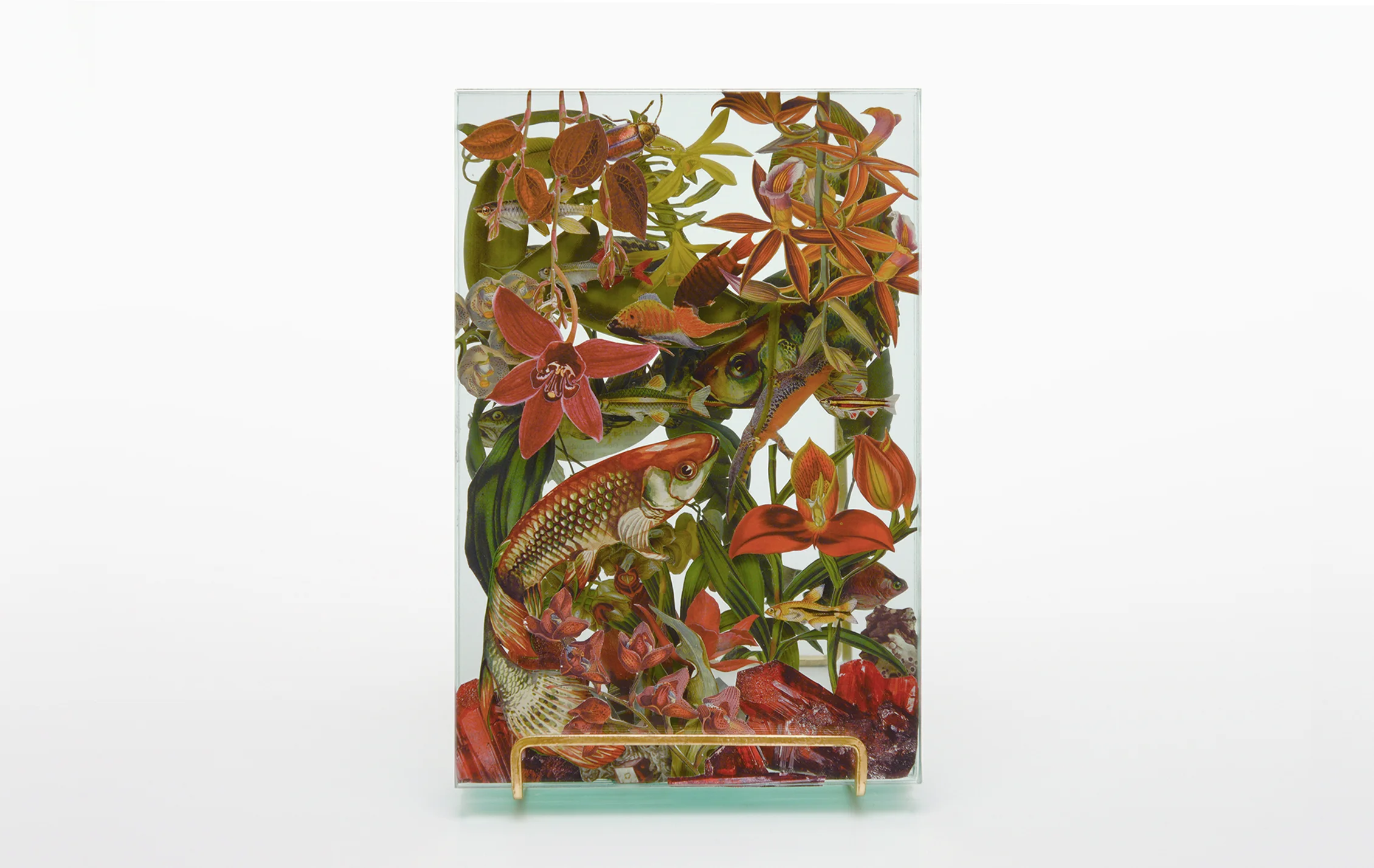 Collage and Layered Glass, Metal Stand 27cm x 18cm x 4cm