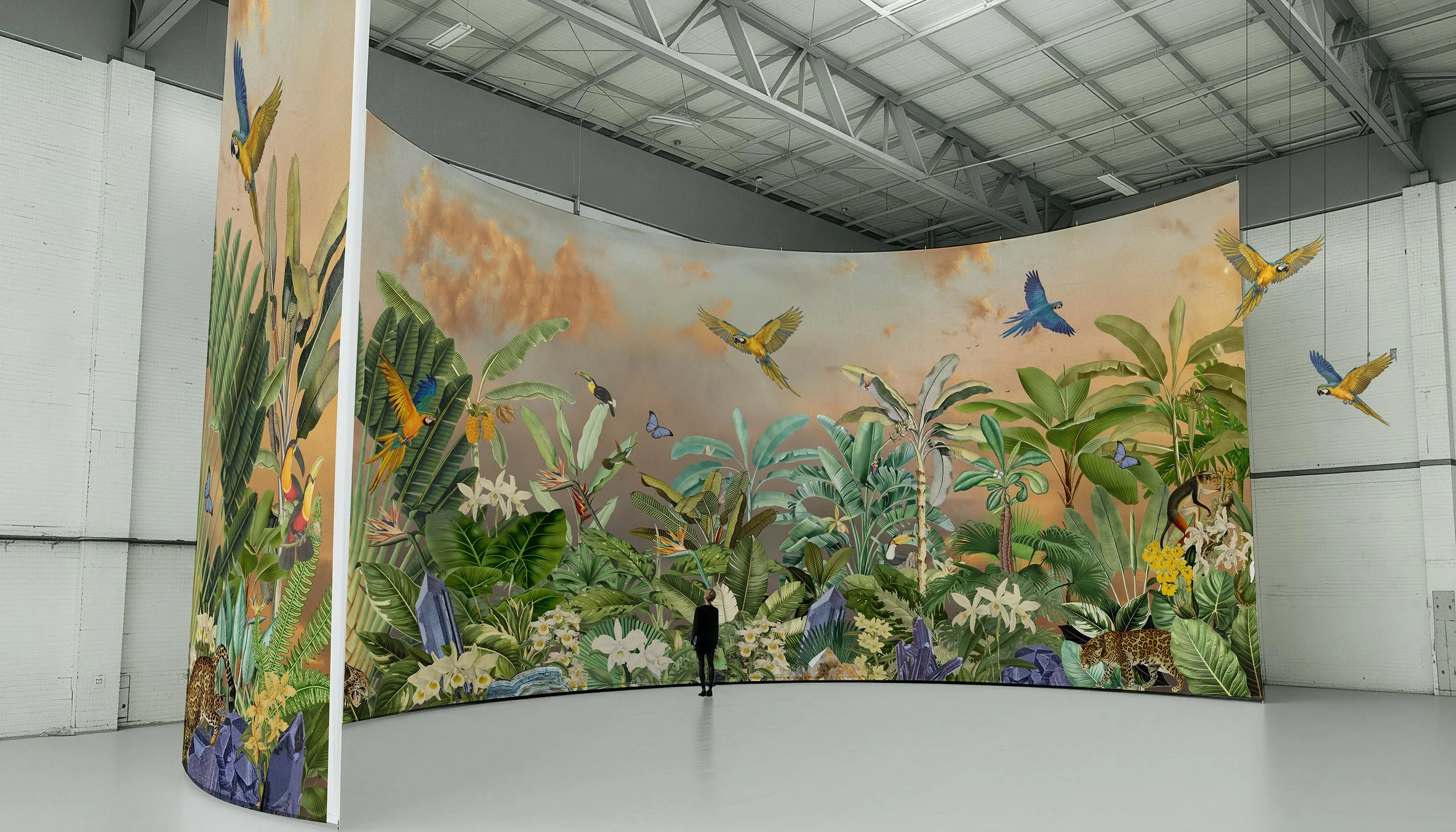 Immersive Jungle Installation Concept with Pink Sky — Large-Scale Event Environment