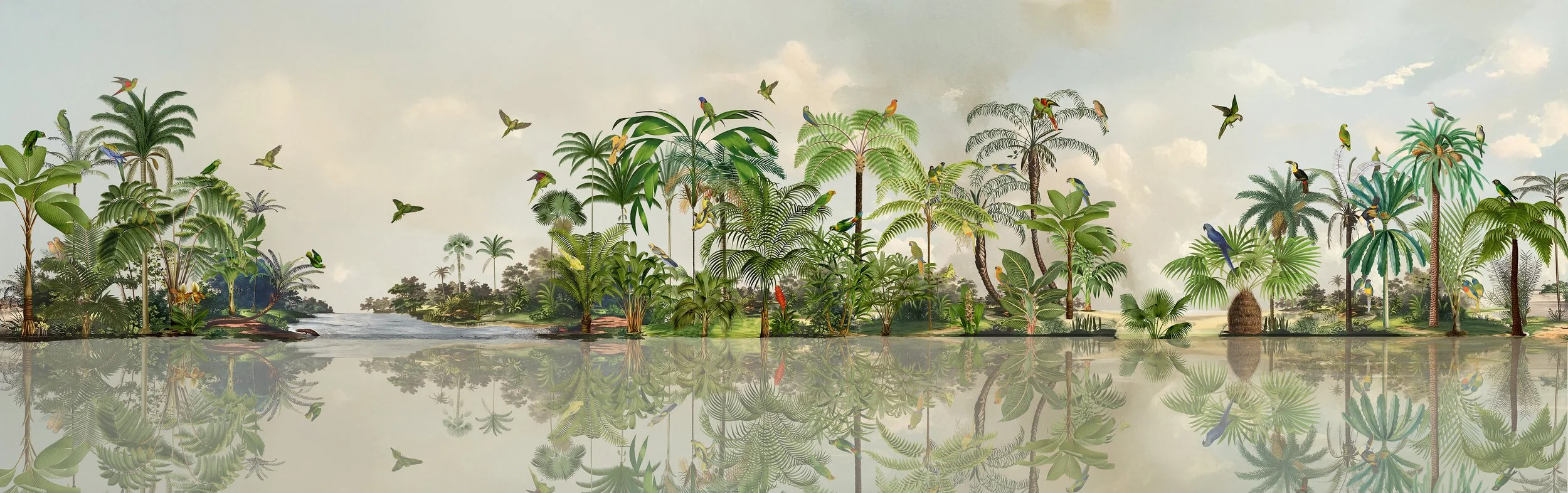 Tropical Bird and Botanical Installation Artwork Detail — Immersive Jungle Concept