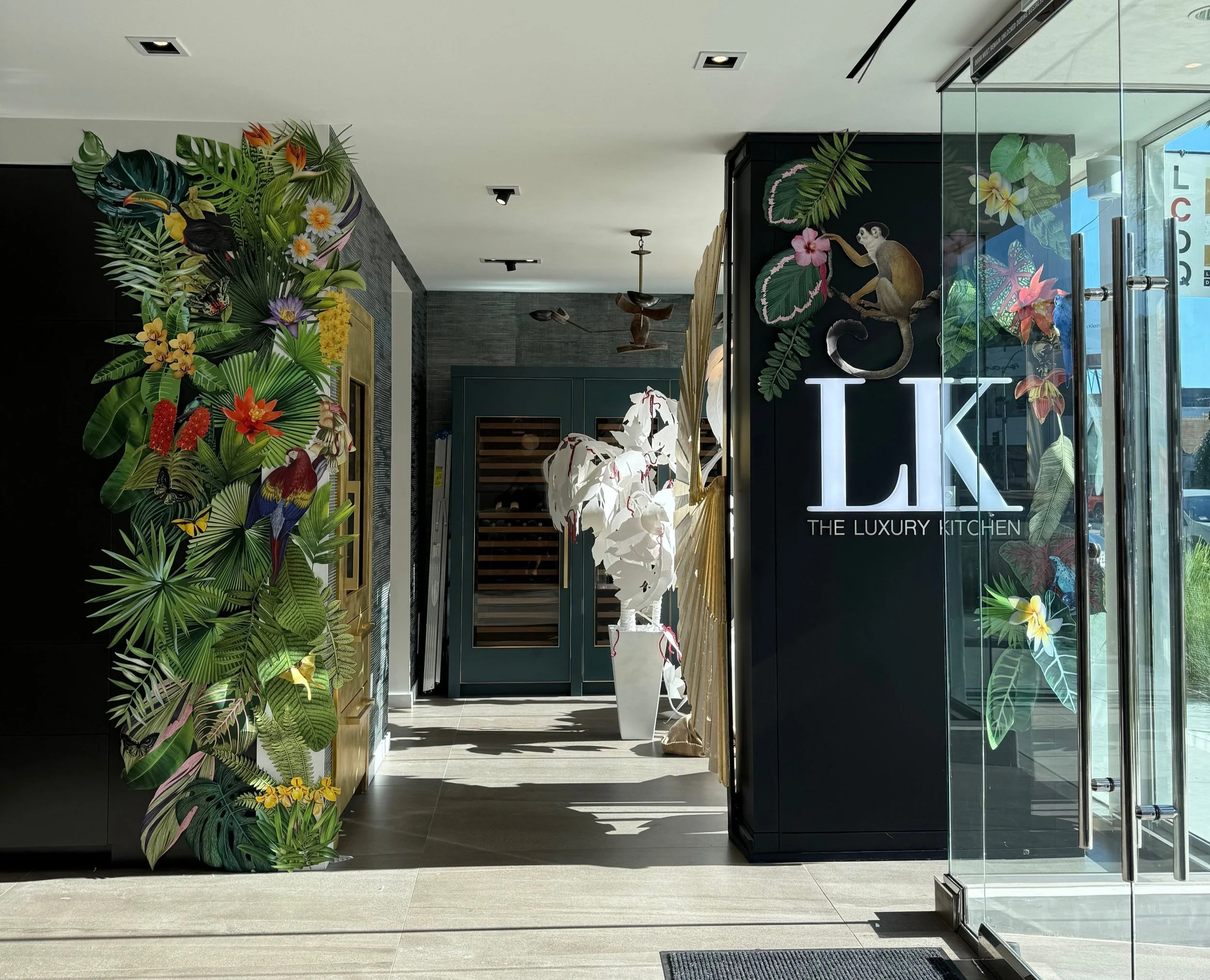 Detail of a nature-inspired 3D mural by Clare Celeste Börsch showing layered collage and shadow play for sculptural depth