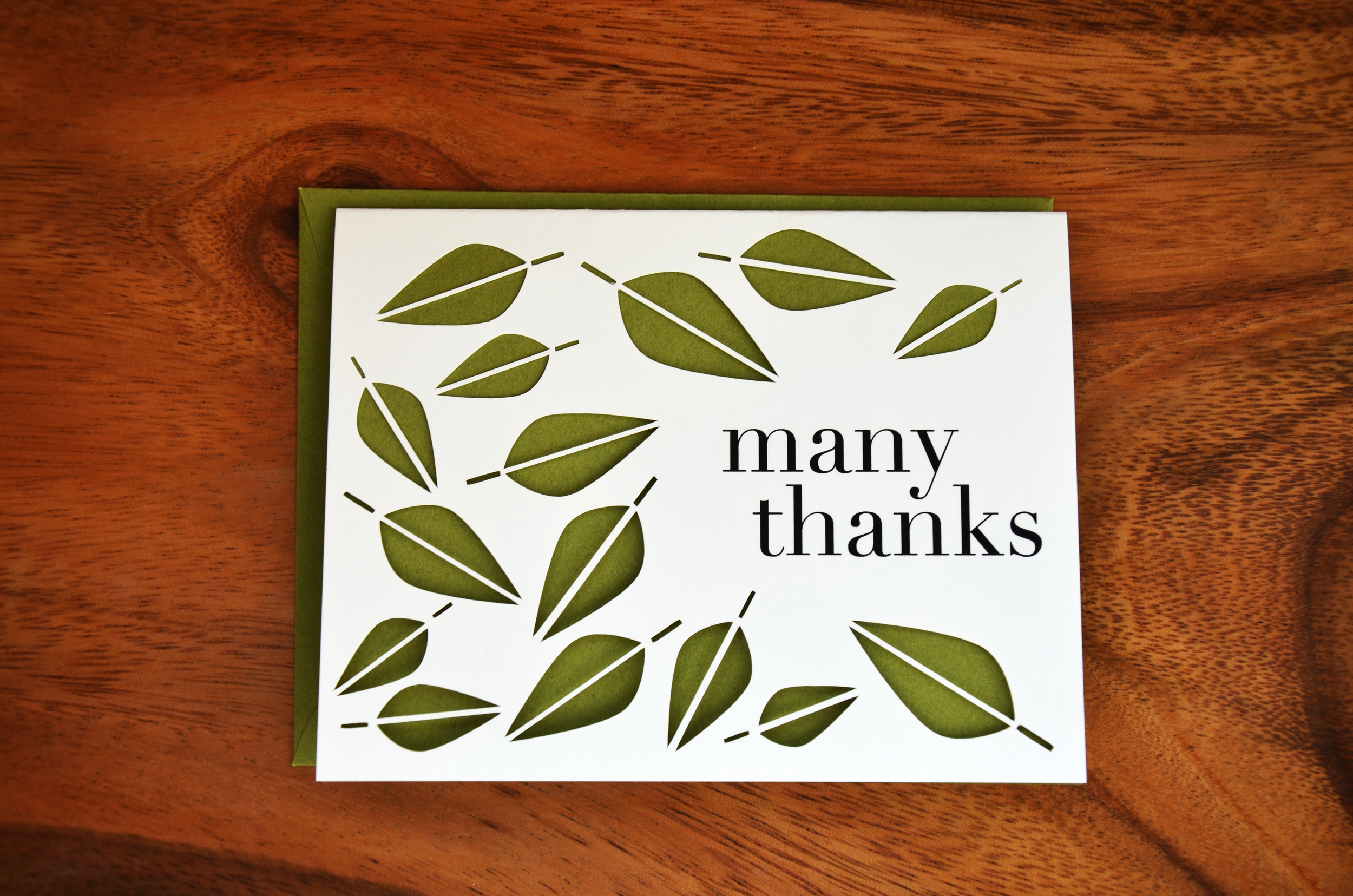 falling leaves thank you card | moss green