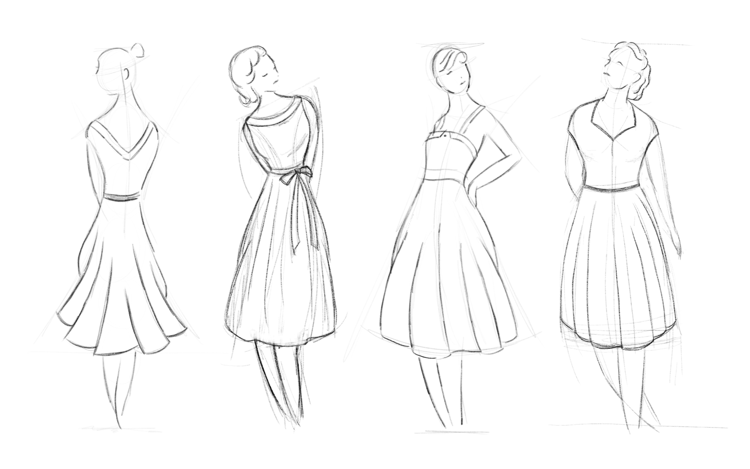 Original exploration sketches inspired by fashion designer sketchbooks. These were later used in small shadow boxes throughout the shop.