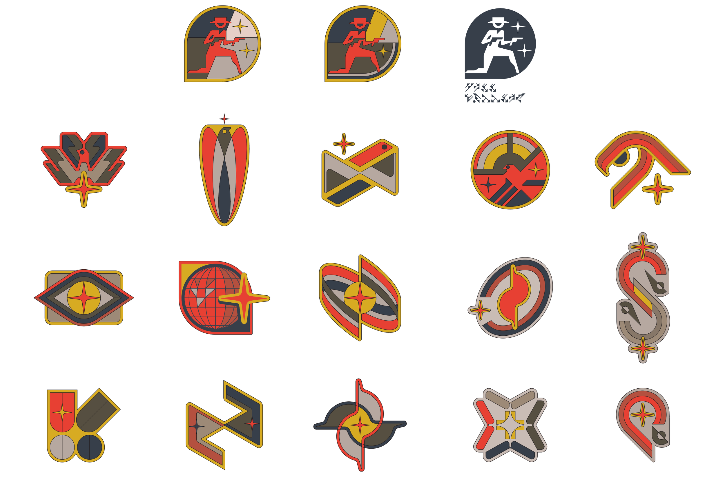  Freerunner logos. Each crew would have had its own diegetic logo. I wanted to create patches to hand out to the team, but alas we ran out of runway too soon. I still might make patches of these. 