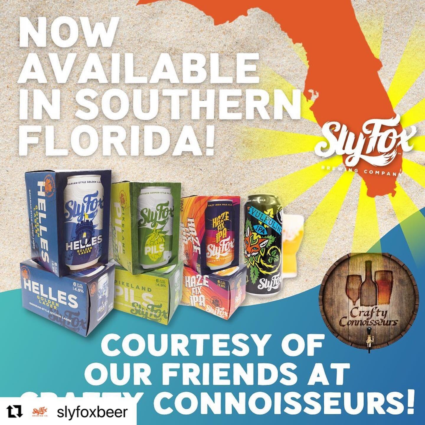 🥳🍻🥳🍻🥳🍻
#Repost @slyfoxbeer
・・・
🚨 Attention Sly Fox Fans! 🚨 Our worldclass beers are now available in Southern Florida courtesy of our friends at @crafty_connoisseurs Check your local retailer for availability! Prost! ☀️🍻🌴🦊 #slyfoxbeer #sly