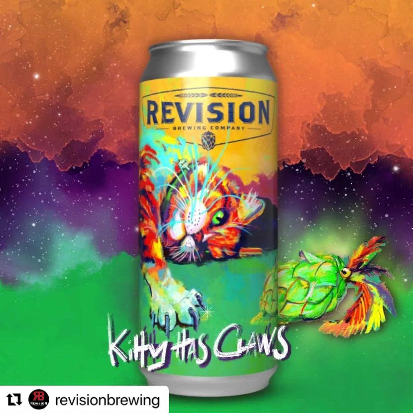 Dropping in #Florida this week!@revisionbrewing

Kitty Has Claws
NE-Style Hazy IPA
7% ABV | 30 IBU

The cat's out of the bag - well, technically, Kitty Has Claws is out of the brite tank. This Strata blasted NE-Style IPA is bright and fruity with a h